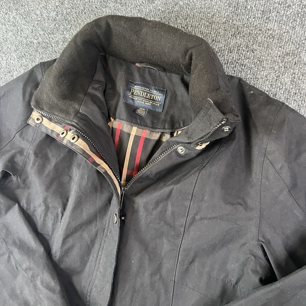 Pendleton Jacket Womens Medium Blk Water Resistant Rain Coat Plaid Liner 1328191